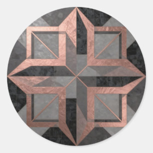 Roségold-Schwarzes geometrisches Marmormuster Runder Aufkleber