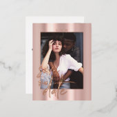 Rosegold Script Photo Wedding Save the Date Folien Feiertagspostkarte (Vorderseite/Rückseite)