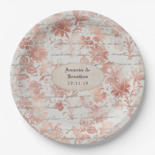 Roségold Shabby-Chic-Hochzeit Pappteller