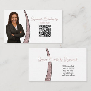 Roségold Silber Faux Glitter Foto QR Chic Visitenkarte