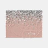 Roségold-Silber-Glitter-Monogramm in Rosa Fleecedecke (Vorderseite (Horizontal))
