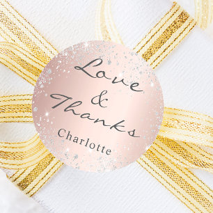 Roségold Silber Glitterstaub Monogramm Danke Runder Aufkleber