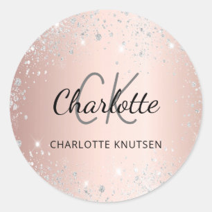 Roségold Silber Monogramm Name Runder Aufkleber