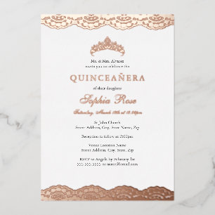 Roségold-Spitzen-Tiara-Quinceanera-Folie Folieneinladung