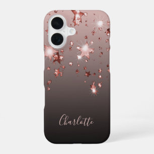 Roségold Sterne schwarzer Name iPhone 16 Hülle