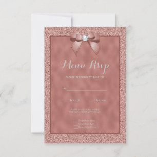 Roségold & stilvolles Glitter-Menü RSVP Karte
