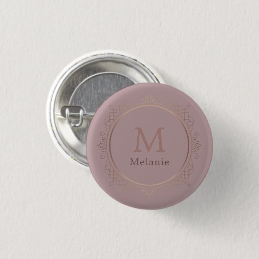 Rosegold Template Monogram Elegant Moderne Button (Vorne & Hinten)