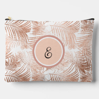 Roségold-Tropenblätter-Monogramm Zubehörtasche