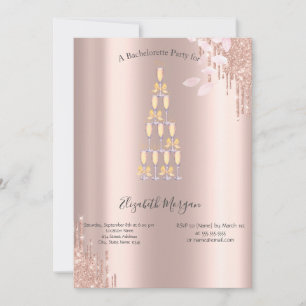 Roségold-Tropfen Champagnerglas Junggesellinnenabs Einladung