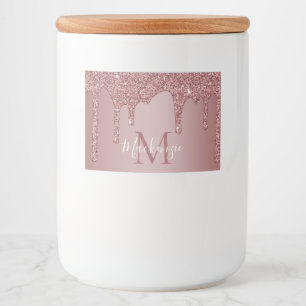 Roségold tropfender Glitter Monogramm Lebensmitteletikett