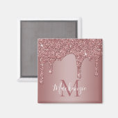 Roségold tropfender Glitter Monogramm Magnet (Vorderseite/Rückseite)
