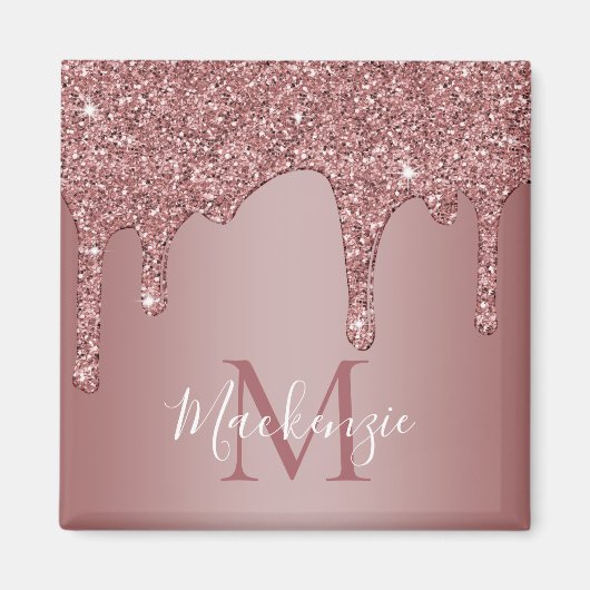 Roségold tropfender Glitter Monogramm Magnet (Vorne)