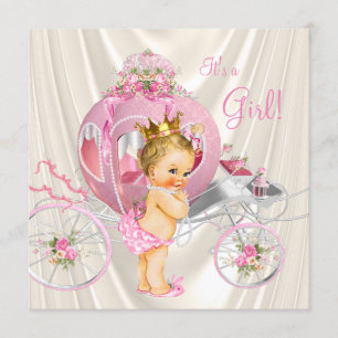 Roségold- und Elfenbeinperlen-Prinzessinnen-Baby-P Einladung