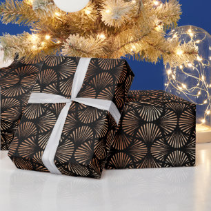 Roségold und schwarzes Art Deco-Muster Geschenkpapier
