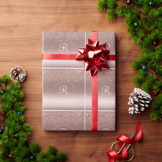 Roségold- und Silber-Glitter-Monogramm Geschenkpapier (Feiertagsgeschenk)