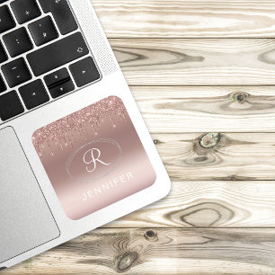 Roségold- und Silber-Glitter-Monogramm Quadratischer Aufkleber