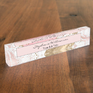 Roségold und weiße Marmor Eleganter moderner Schre Namensplakette