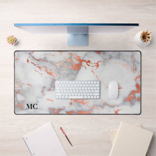 Roségold und weiße Marmor-Optik mit Monogramm Schreibtischunterlage
