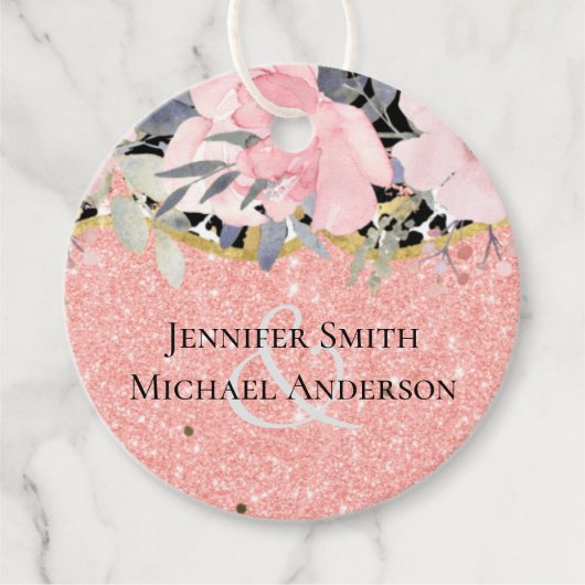 Rosegold WEDDING Girly Pink Glitzer Glam Geschenkanhänger (Vorderseite)