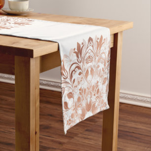 Roségold-weiße florale Mandala Kurzer Tischläufer