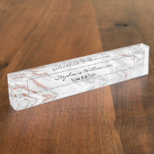 Roségold & Weißer Marmor Elegant Modern Namensplakette
