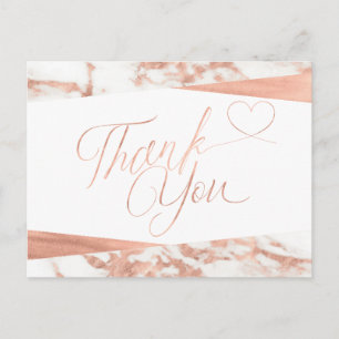 Roségold Weißer Marmor Schriftzug Danke Postkarte