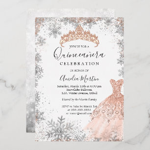 Roségold Winter Schneeflocke Silber Quinceanera Folieneinladung