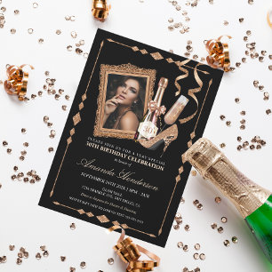 Roségoldene Absätze und Champagner-Frauen-Geburtst Einladung