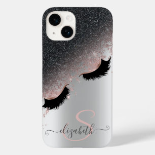 Roségoldene falsche Wimpern mit schwarzem Glitter  Case-Mate iPhone 14 Hülle
