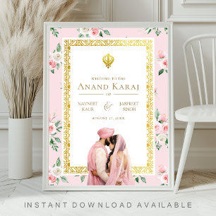 Roségoldene Florale Anand-Karaj-Hochzeits-Willkomm Poster