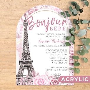 Roségoldene Florale Bonjour Bebe Babyparty Acryleinladungen