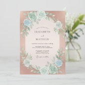 Roségoldene florale Hochzeit Einladung (Stehend Vorderseite)