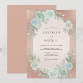 Roségoldene florale Hochzeit Einladung (Vorne/Hinten)