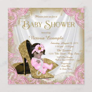 Roségoldene Glitter-Schuh-Perlen-Baby-Party Einladung