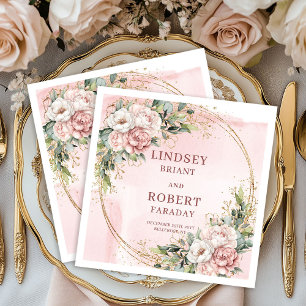 Roségoldene Hochzeitsblumen Grün Gold Glitter Serviette