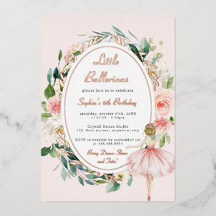 Roségoldene kleine Ballerina Blumen Kindergeburtst Folieneinladung