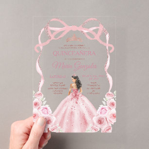 Roségoldene Kronenprinzessin Mädchen Quinceañera Acryleinladungen