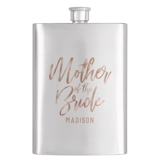 Roségoldene moderne Hochzeit Mutter der Braut Flachmann (Vorderseite)
