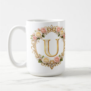 Roségoldene Monogramm-Hochzeit mit Rosen für den B Kaffeetasse