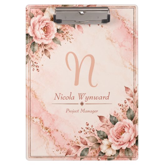 Roségoldene Monogramm-Mappe in Rosa Klemmbrett (Vorderseite)