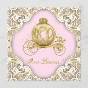 Roségoldene Prinzessinnen-Babyparty im Kutschensti Einladung