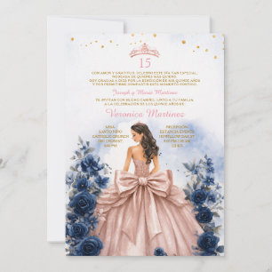Roségoldene Quinceañera-Einladung mit Marineblau Einladung