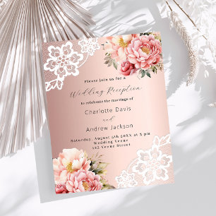 Roségoldene rosa Blumenhochzeitsempfangs-Einladung