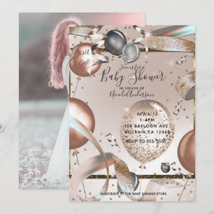 Roségoldene rosa glänzende Ballons Baby Shower Fot Einladung