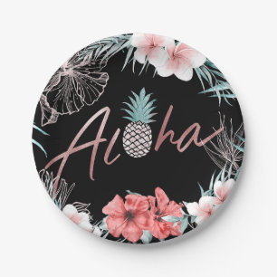 Roségoldene Tropische Ananas Botanische Aloha Luau Pappteller