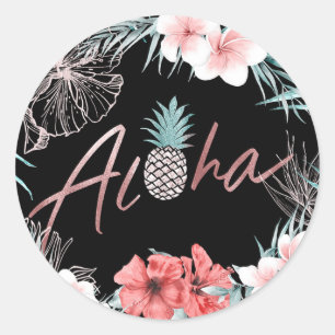 Roségoldene Tropische Ananas Botanische Aloha Luau Runder Aufkleber
