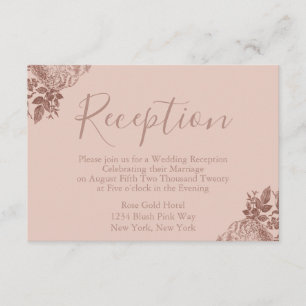 Roségoldene und rosafarbene Hochzeitsempfangsfeier Begleitkarte