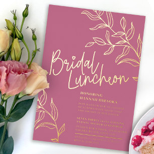 Roségoldener Zweig mit Blättern Braut-Luncheon Folieneinladung