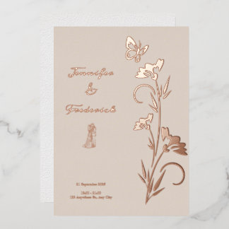 Roségoldfolie Blumige Hochzeit Folieneinladung
