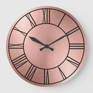 Roségoldfolie Schwarze römische Ziffern Große Wanduhr